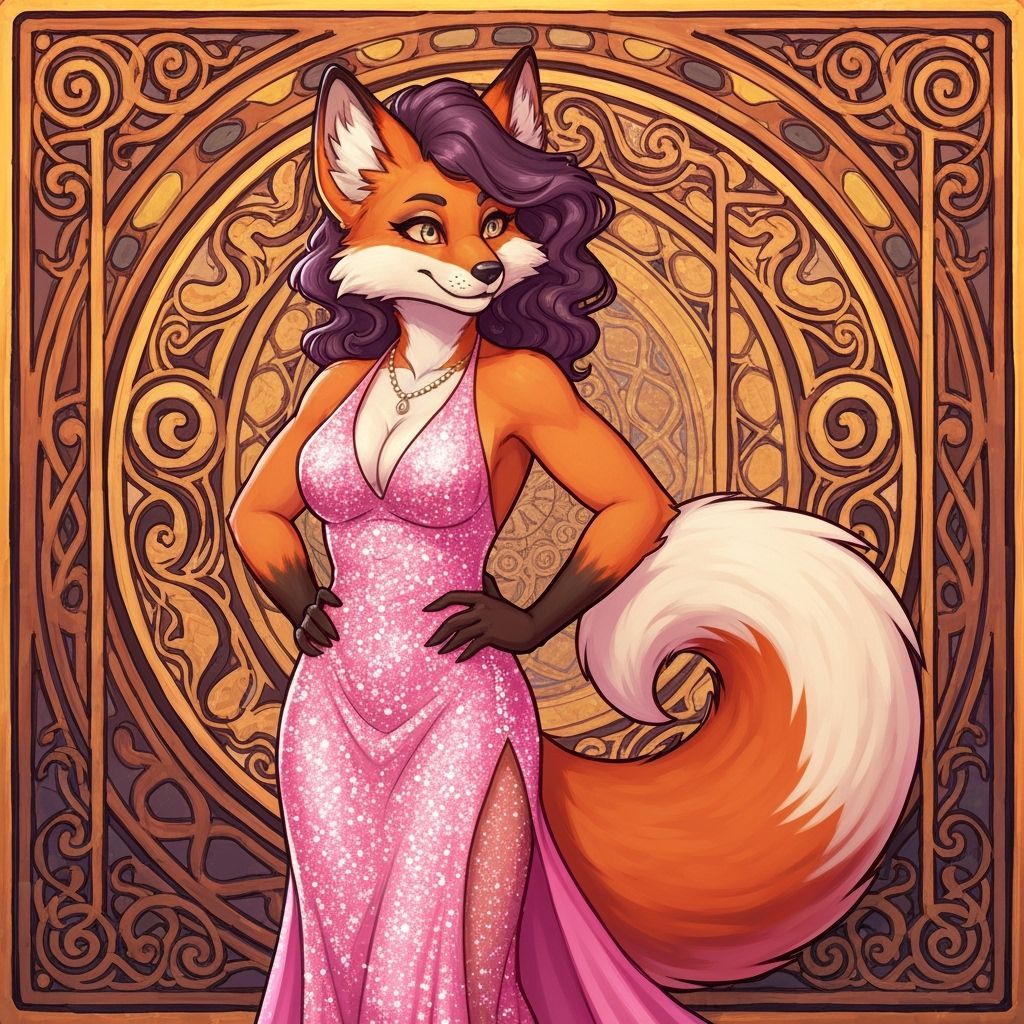 Elegant Anthropomorphic Fox in Art Nouveau Style