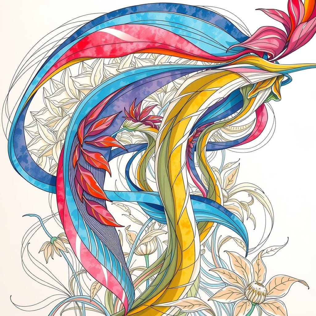 Summer flowers growing on a hot sunny day. drawn with callig...