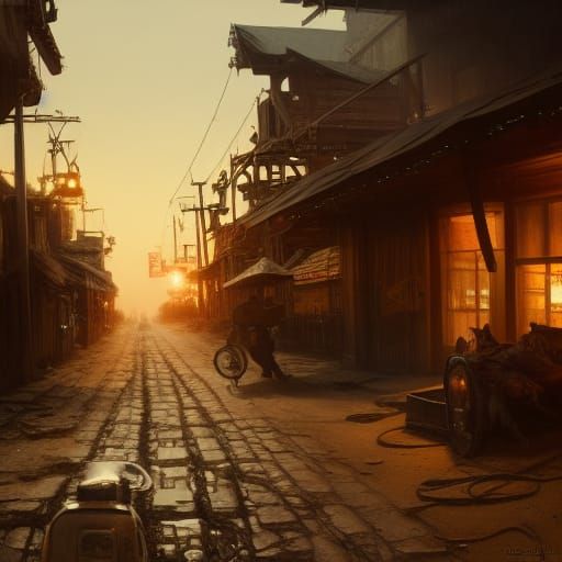 Japanese-Inspired Wild West Town Concept Art