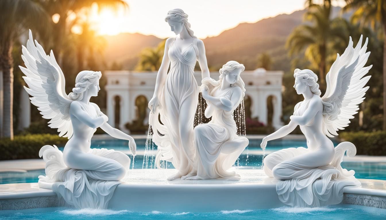 Elegant Angel Statues in a Serene Garden
