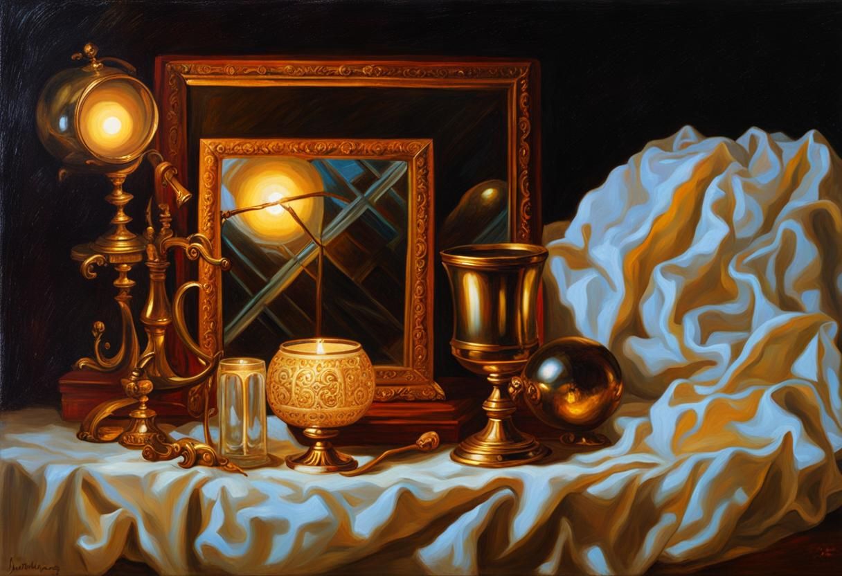 Intricately Carved Wooden Optic in Golden Chiaroscuro