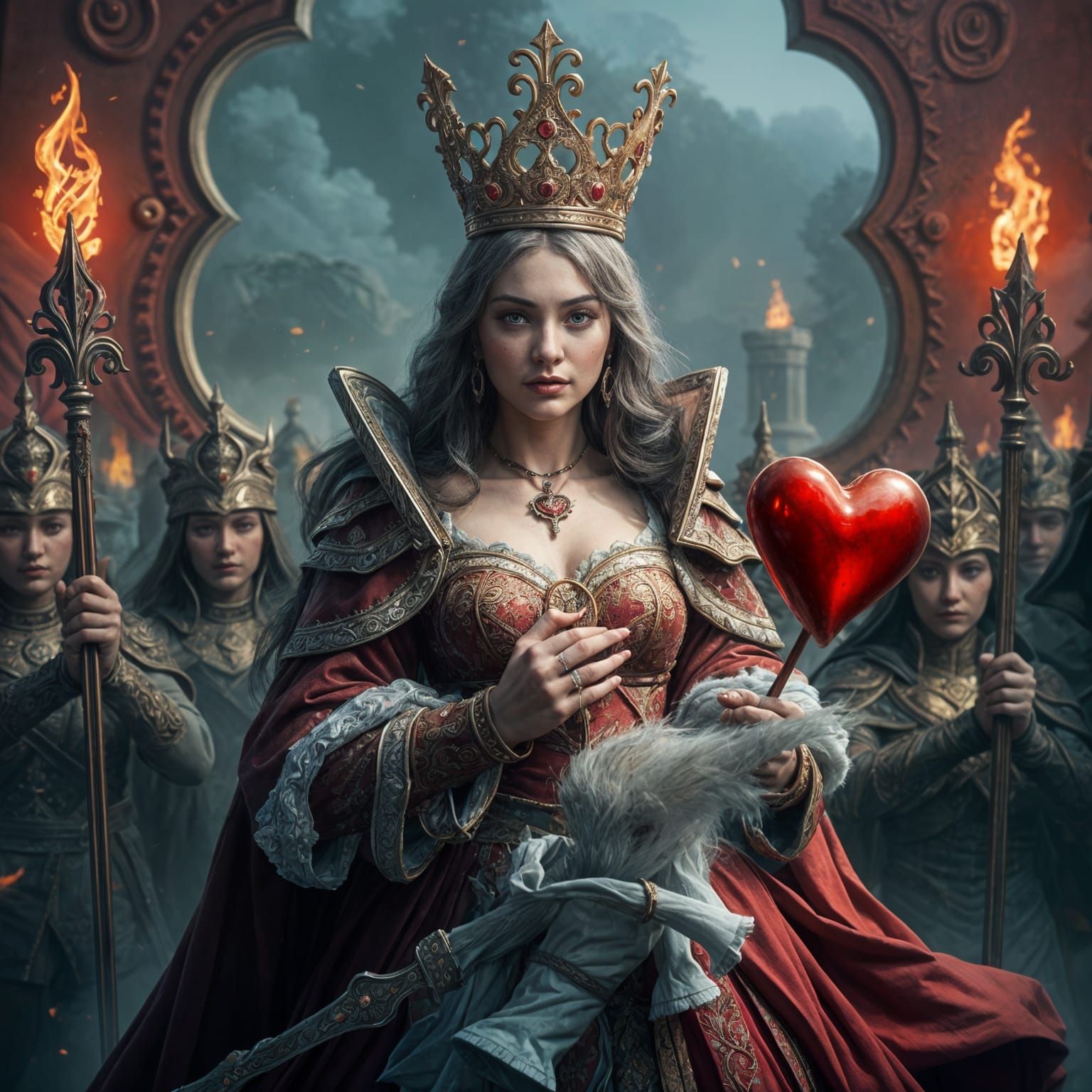Queen of Hearts Leading Army: Fantasy Art