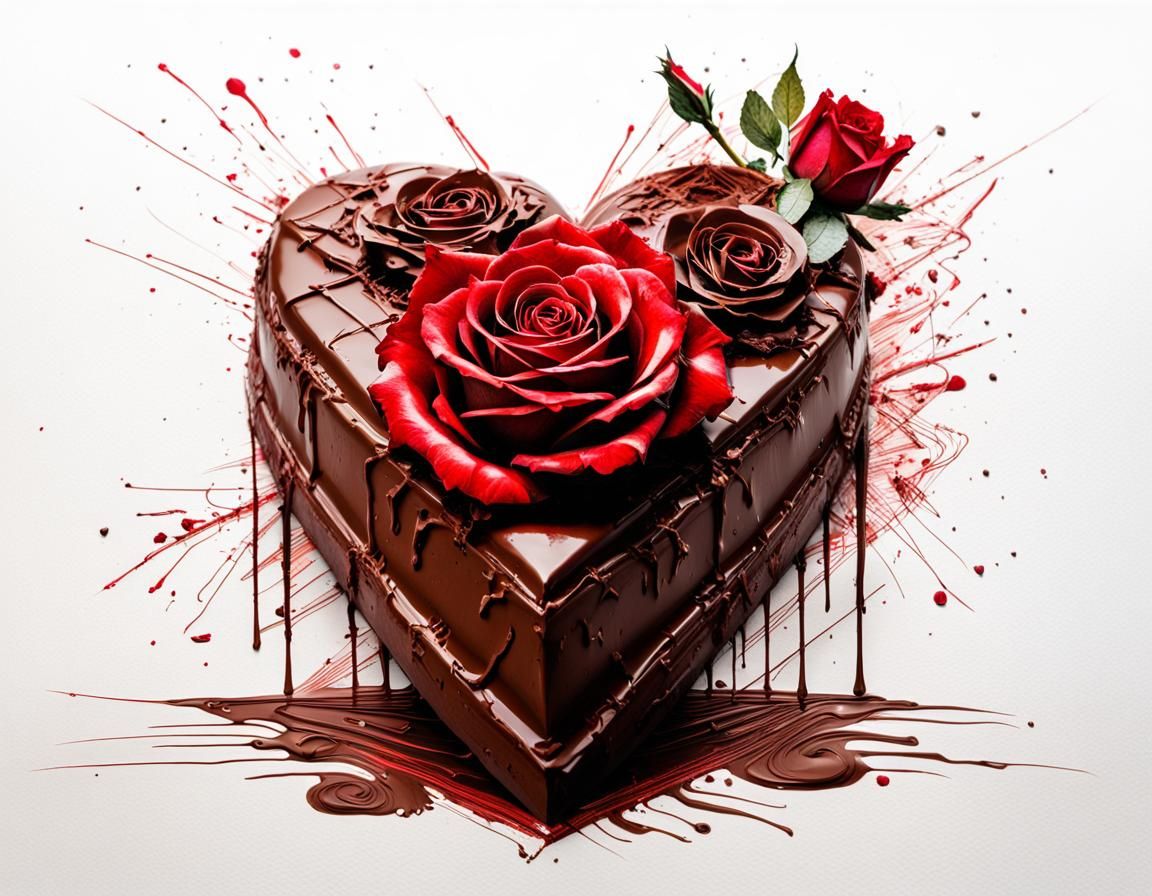 Chocolate Heart Pyramid with Roses, Whimsical Art