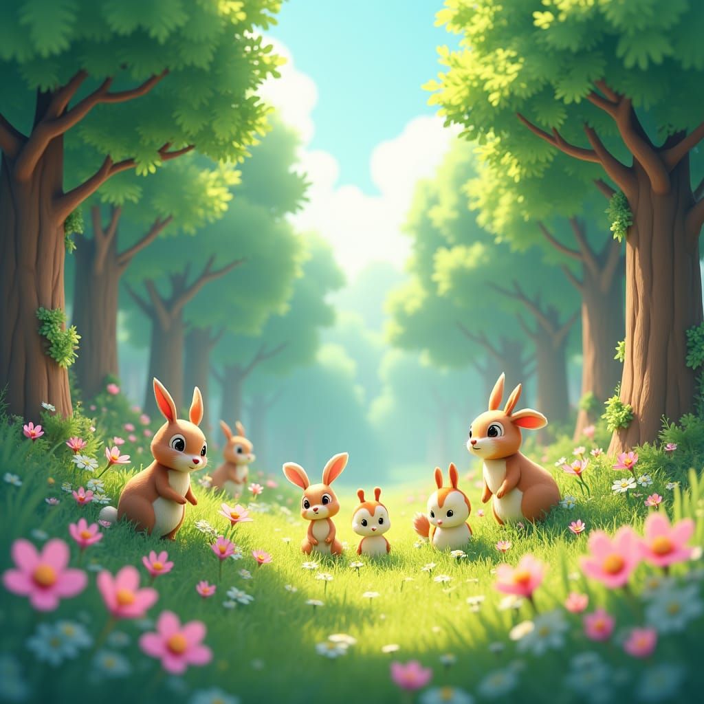 Whimsical Forest Landscape in 3D Anime Style