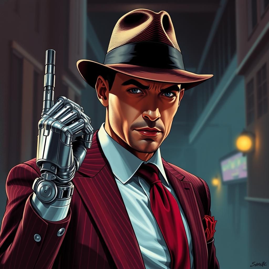 Cyborg Mobster in Silver Age Comic Style