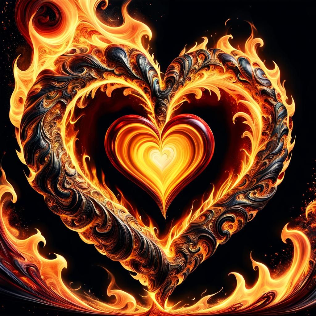 Fiery Heart Ablaze: Hyperrealistic Digital Art