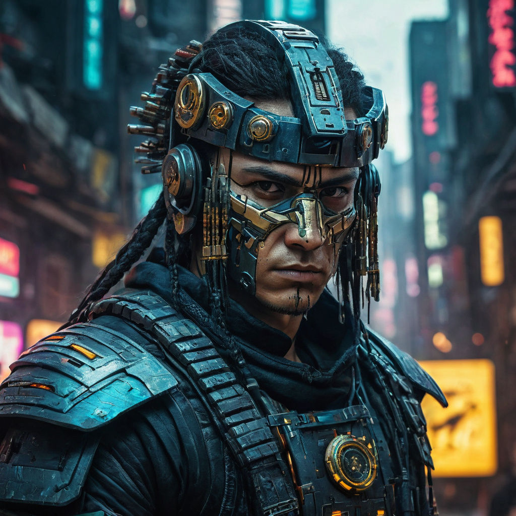 Cyberpunk Inca Warrior Portrait