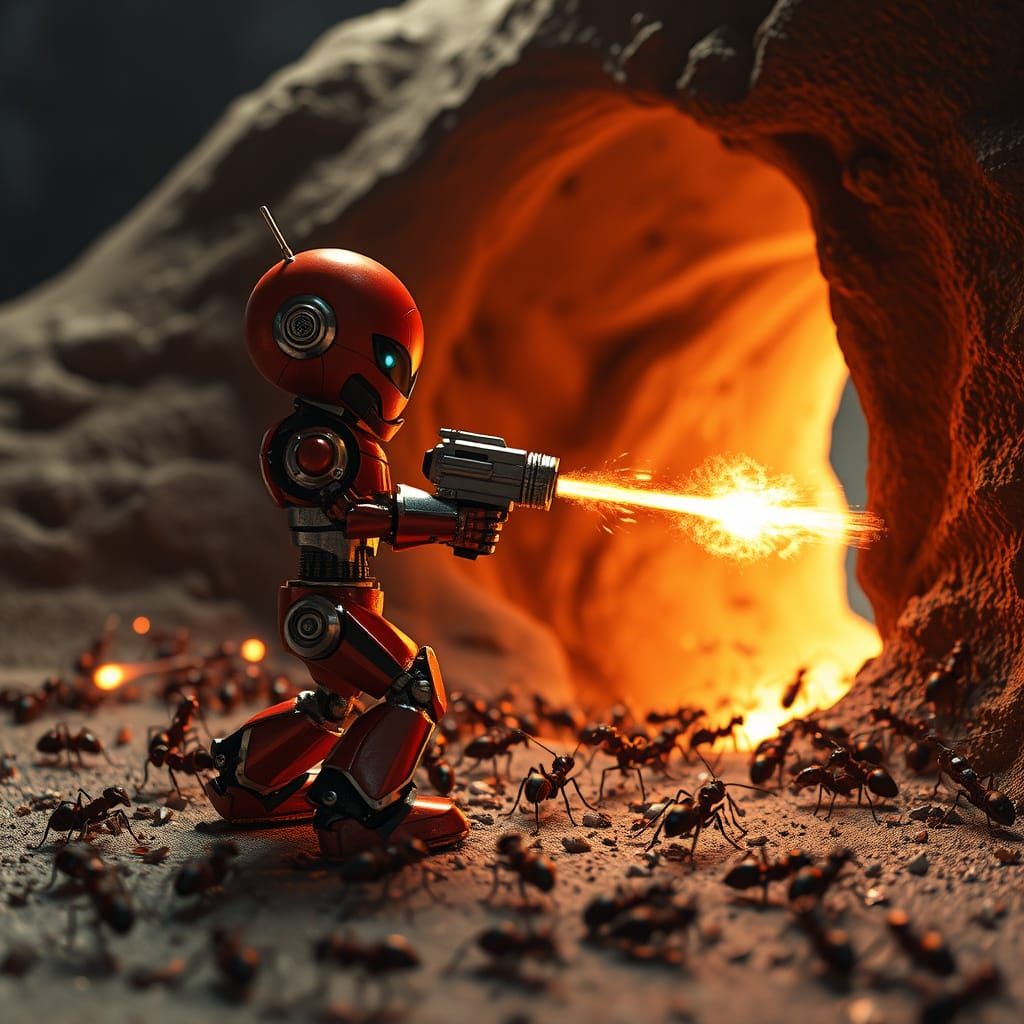 Cyberpunk Robot Unleashes Fury on Giant Ant Colony in Nightt...
