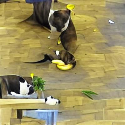 Staffordshire Bull Terrier Eating Bananas