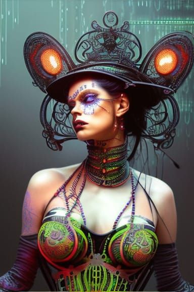 Cyberpunk Brazilian Woman in Neon Tech Corset