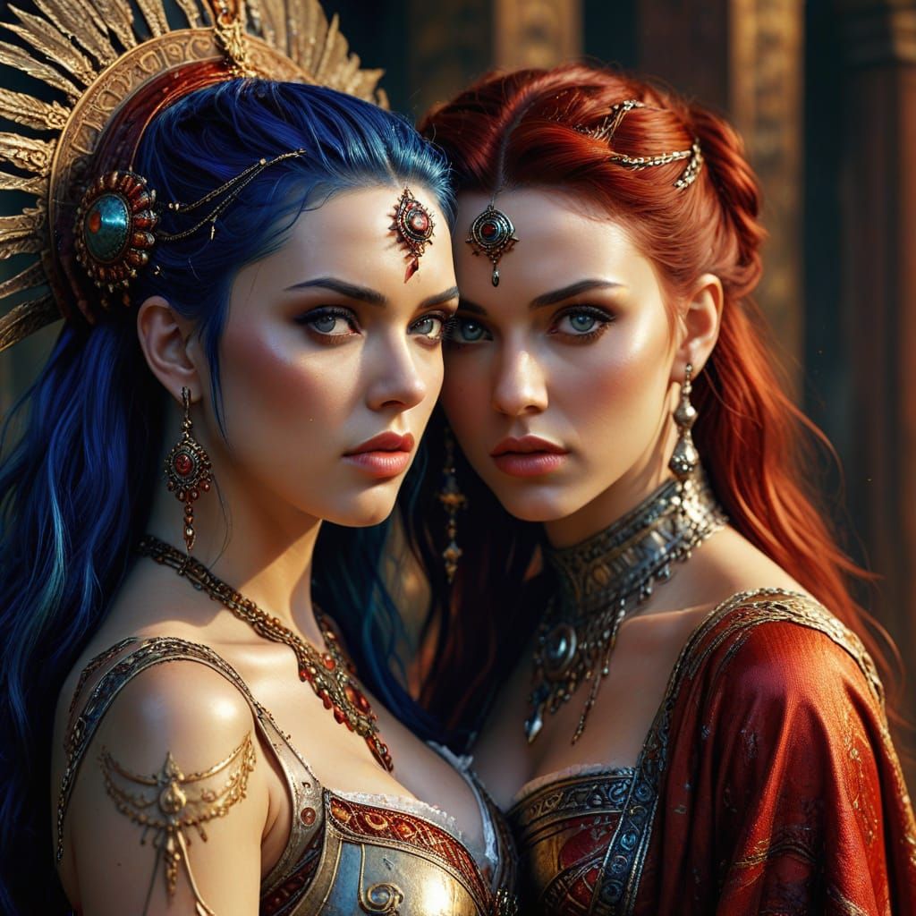 Three Women in Harem as Digital Fantasy Art