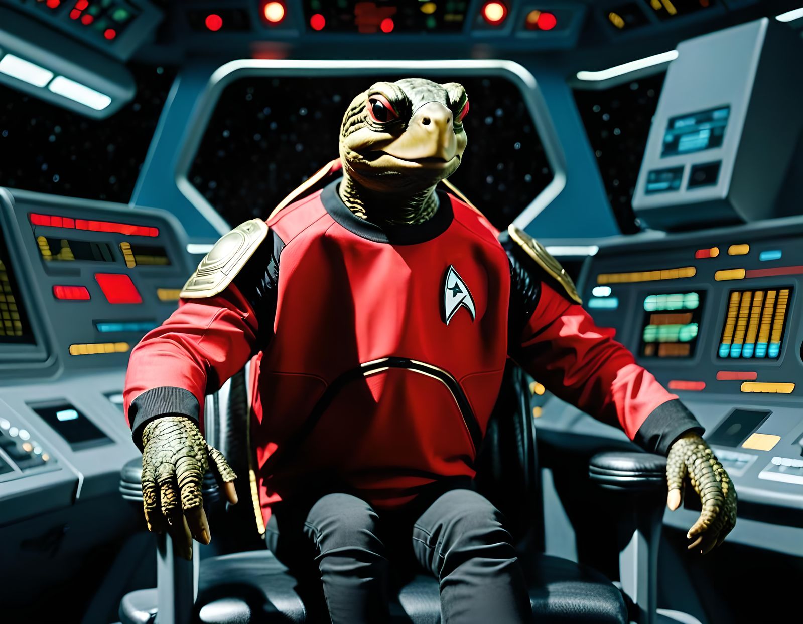 Anthropomorphic Turtle as Star Trek Captain