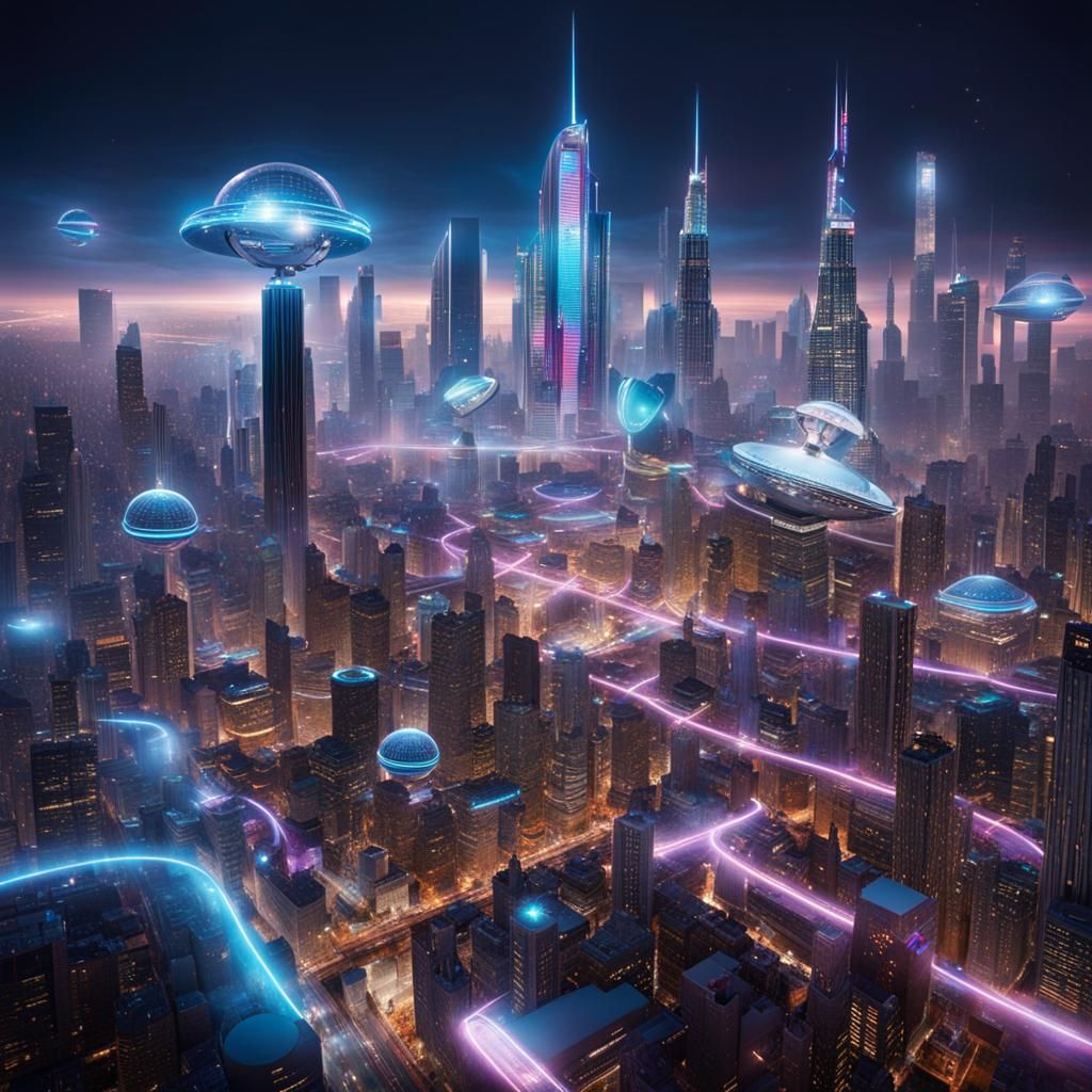 Cyberpunk Cityscape: Rooftop Harmony of Humans and Robots