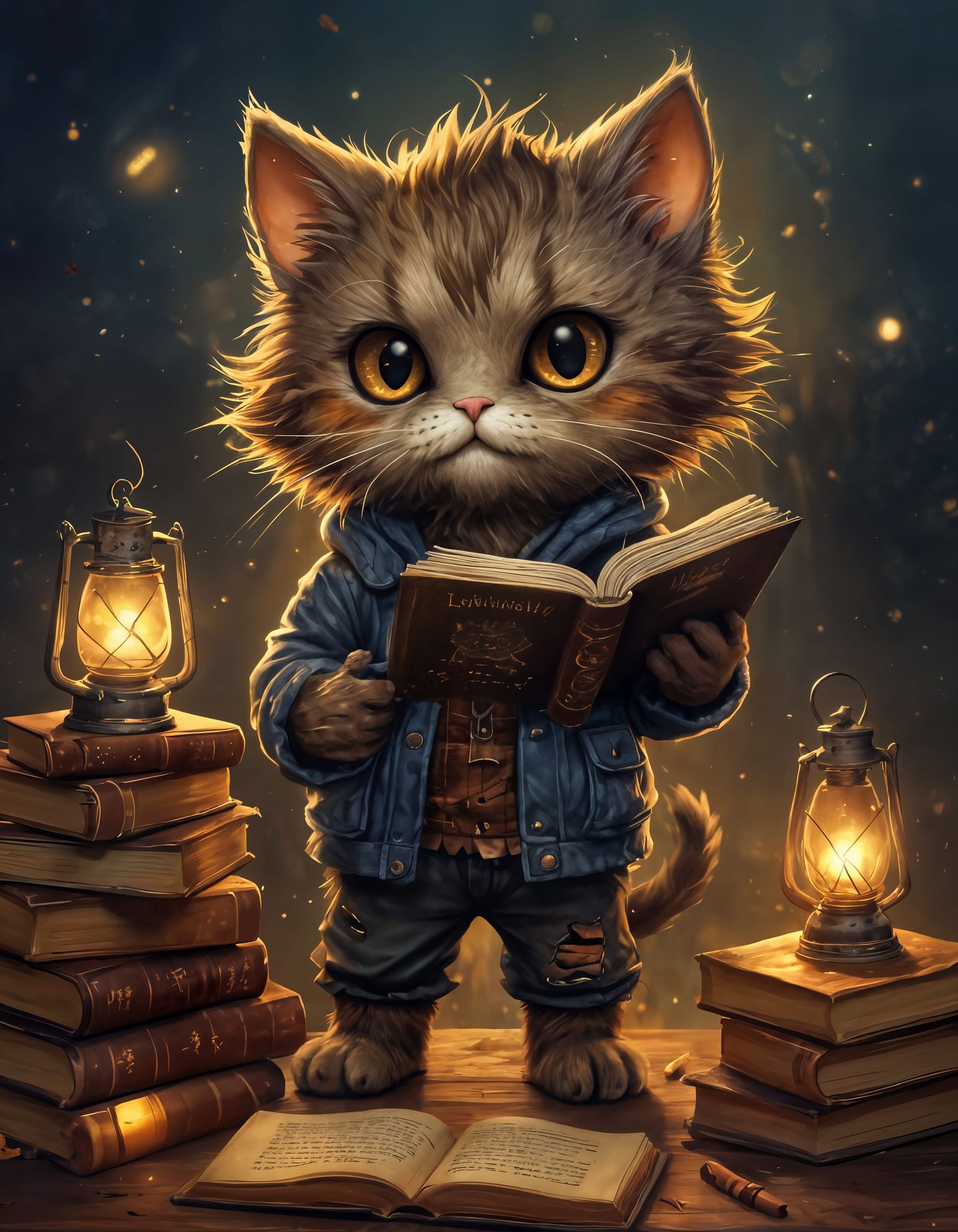 Cute Chibi Zombie Kitty with Spell Books