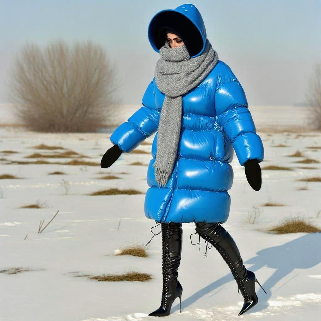Woman's Winter Walk in Barren Landscape