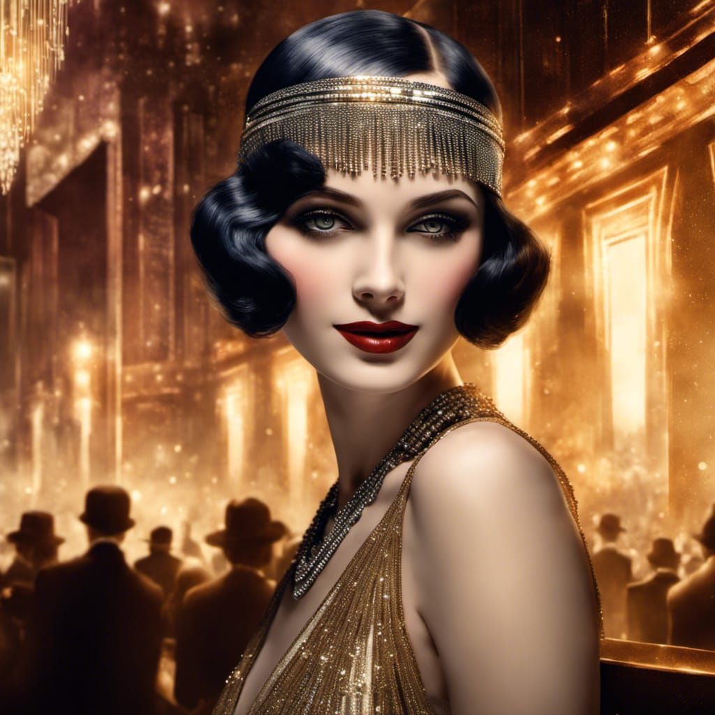 Beautiful 1920s Flapper Girl in Art Deco Style