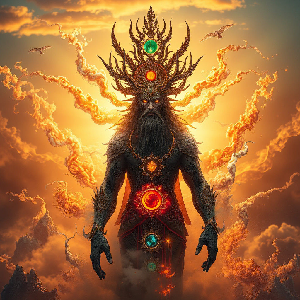 Majestic Elemental Being in Surreal Landscape