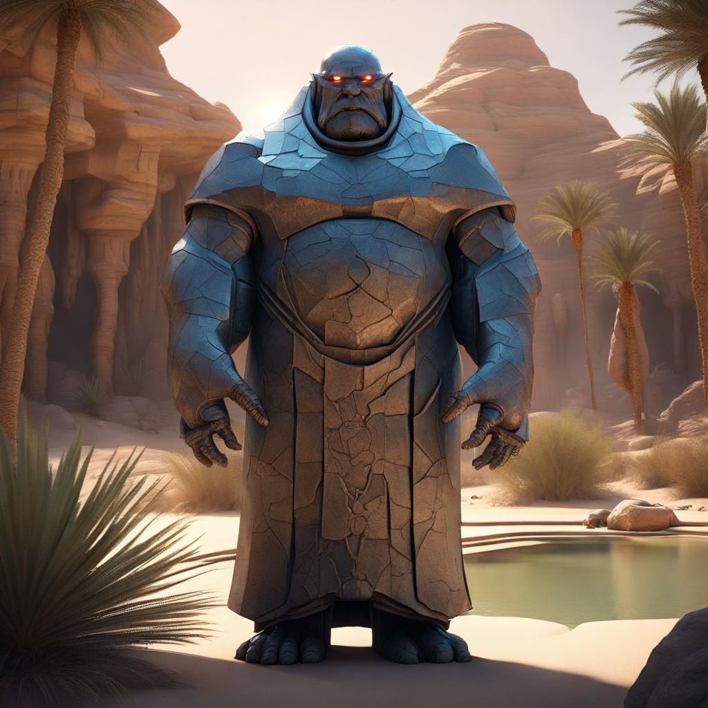 Glass Golem in Desert Oasis: Dark Fantasy Art