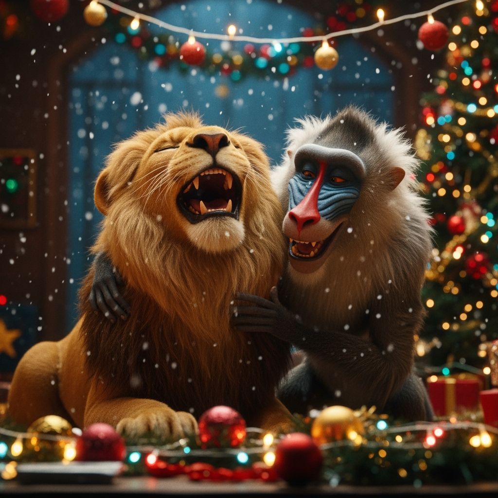 Simba and Rafiki Share Christmas Laughter in Cinematic Scene