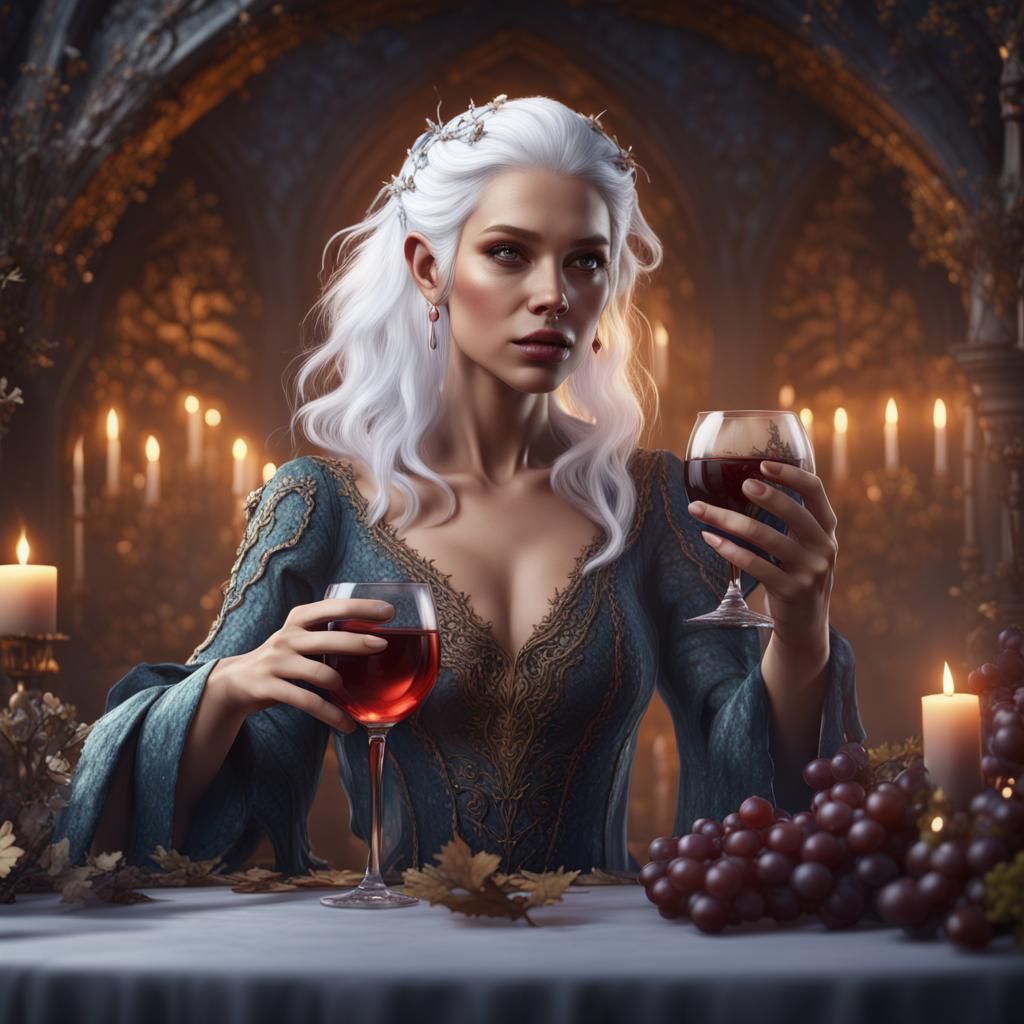 Fantastical Fairy with Wine: Detailed Matte Painting