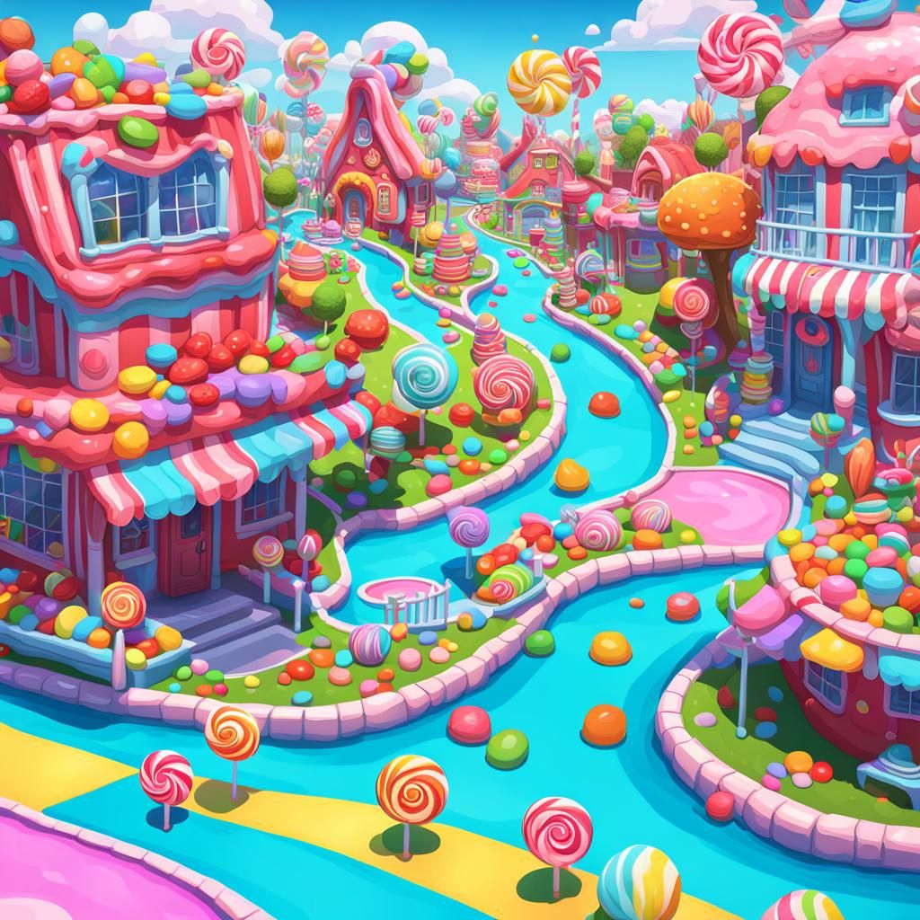 Hyperrealistic Candy Lane in Postmodern Art Style
