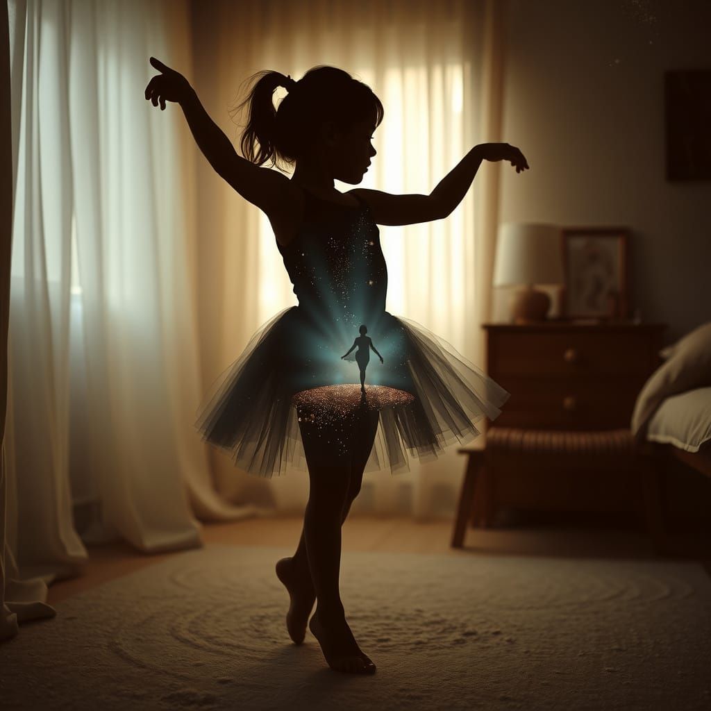 Dreamy Ballerina Silhouette in Glittering Stage Scene