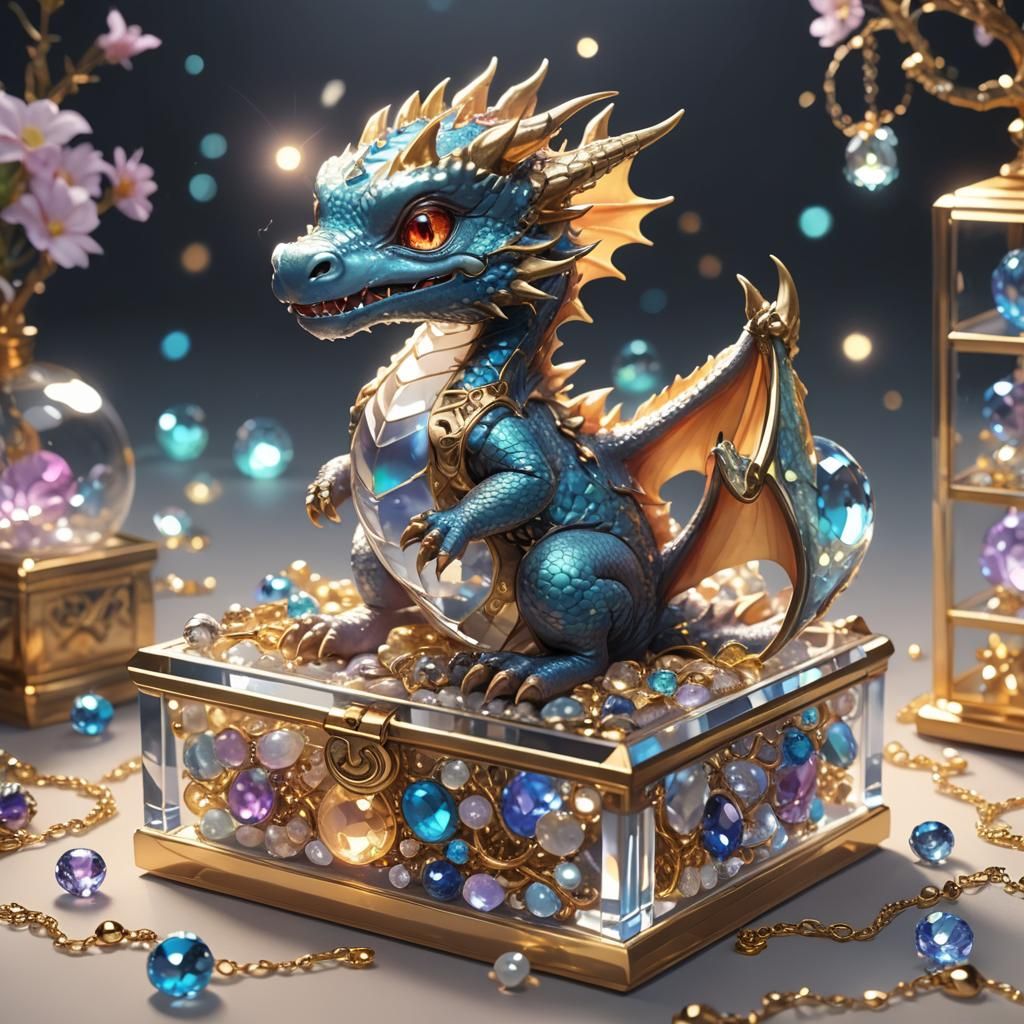 Miniature Dragon in Jewel Box: 3D Anime Art