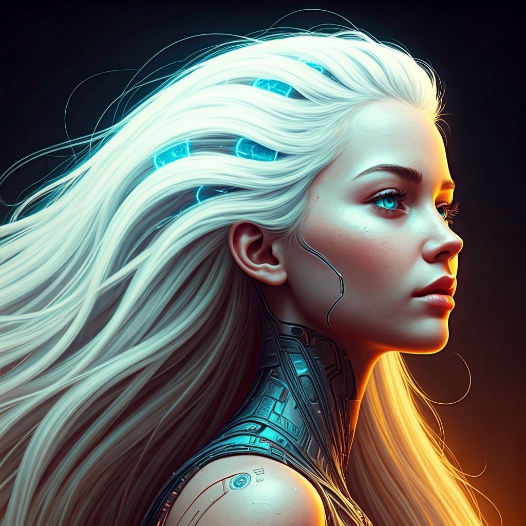 Glowing Woman With Circuit Hair