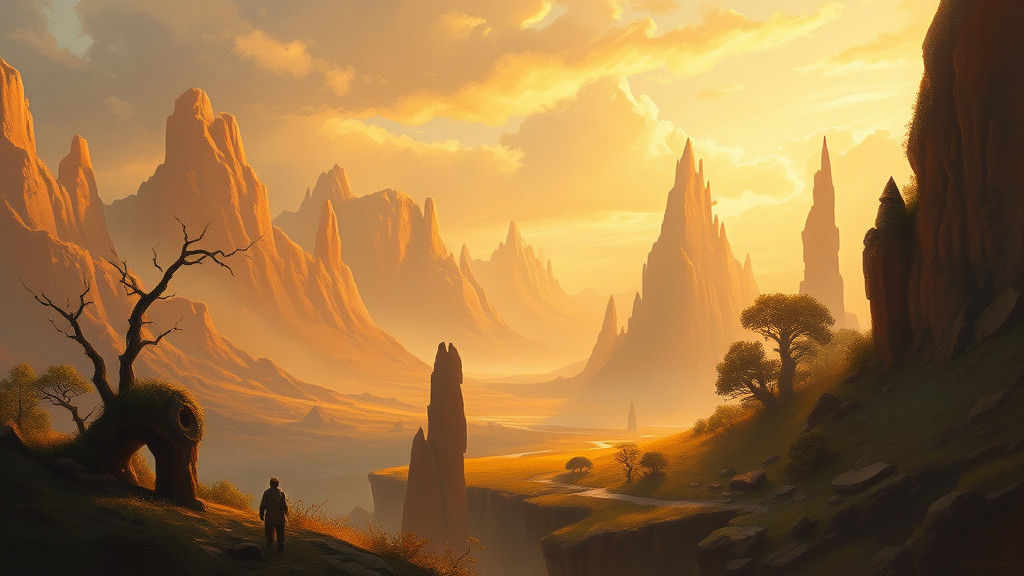 Golden Light Illuminates Nostalgic Landscape Painting