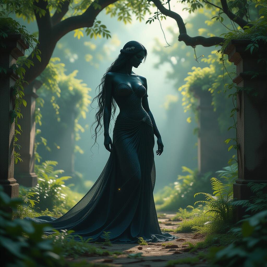 Nebula Human Figure in Overgrown Garden