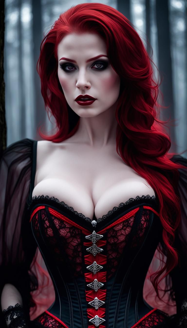 Redhead Vampire Portrait in Dark Gothic Forest