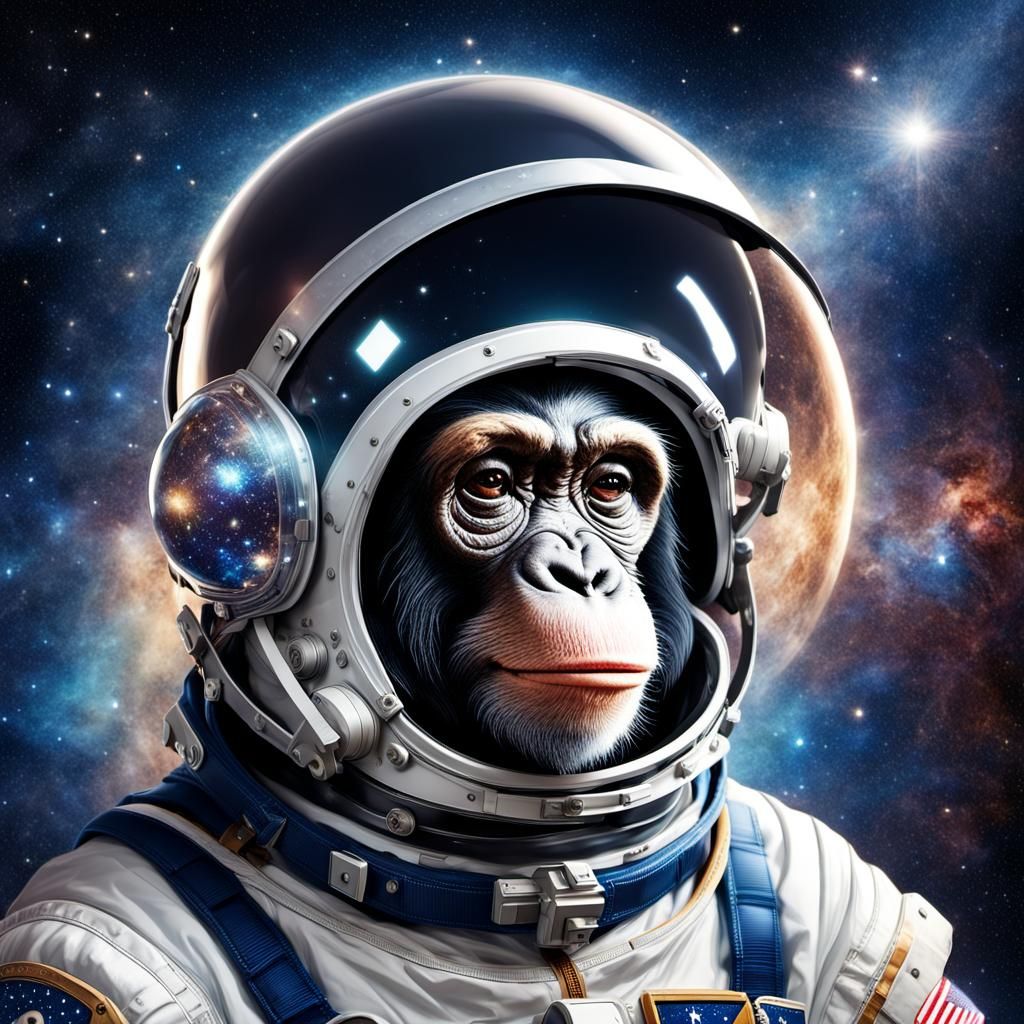 Renaissance Chimpanzee Astronaut Portrait in Space