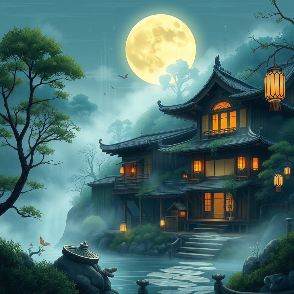 Enchanted Japanese Bathhouse in Whimsical Style