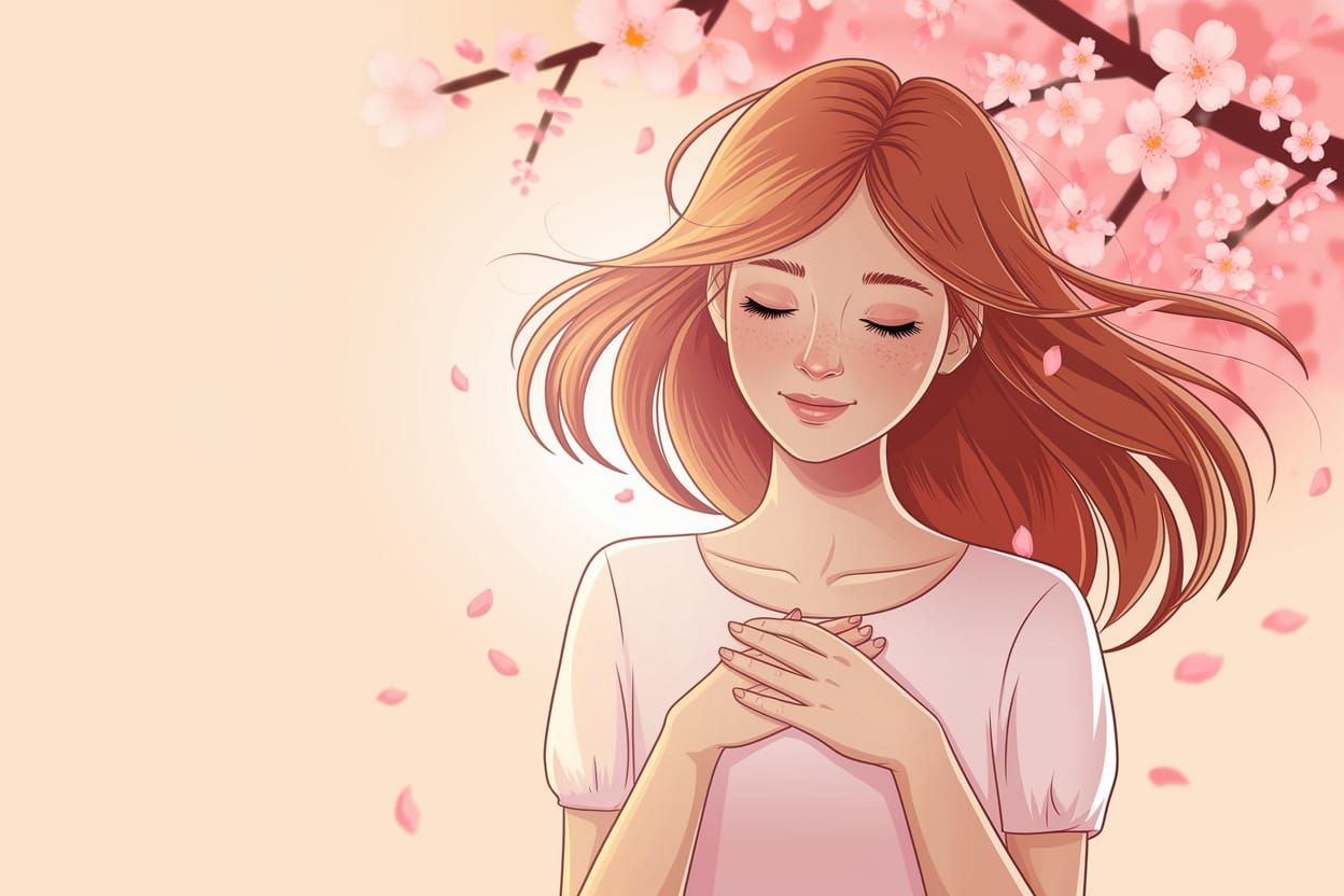 Serene Contemplation in Cherry Blossom Paradise