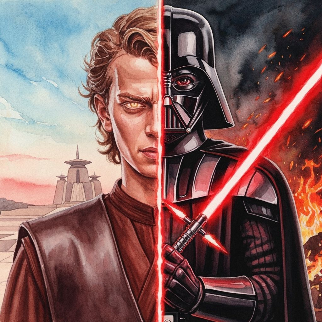 Darth Vader Split-Poster in Watercolor Style