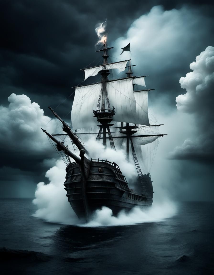 Eerie Spectral Pirate Ship Ablaze