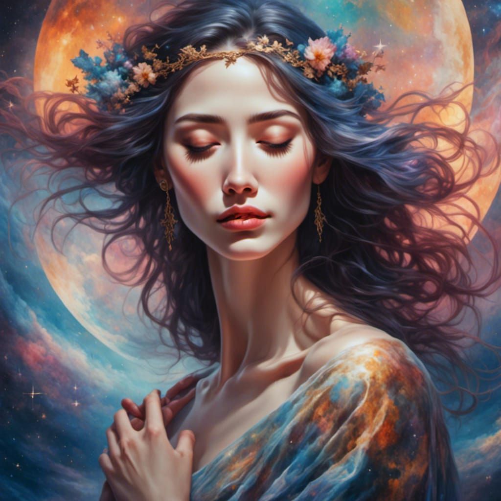 Dreamy Portrait of a Smiling Woman with Eyes Closed