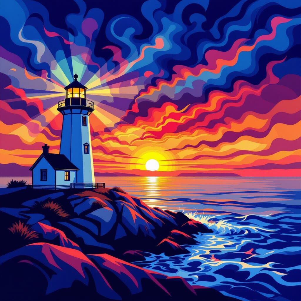 Nova Scotia Lighthouse at Vibrant Sunset