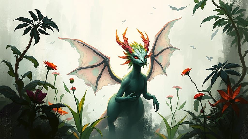 Fantastical Creature Amidst Whimsical Unreal Plants