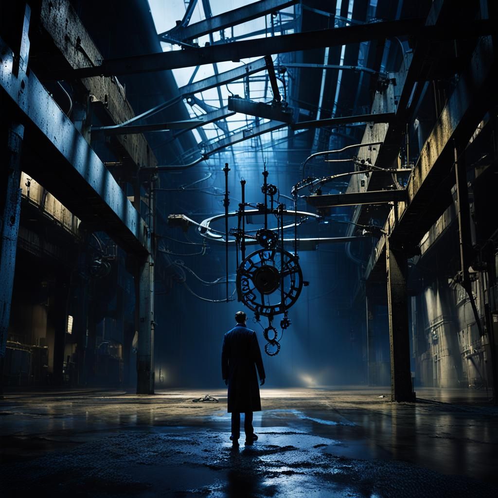 Surreal Liquid Time Engulfs Industrial Figure