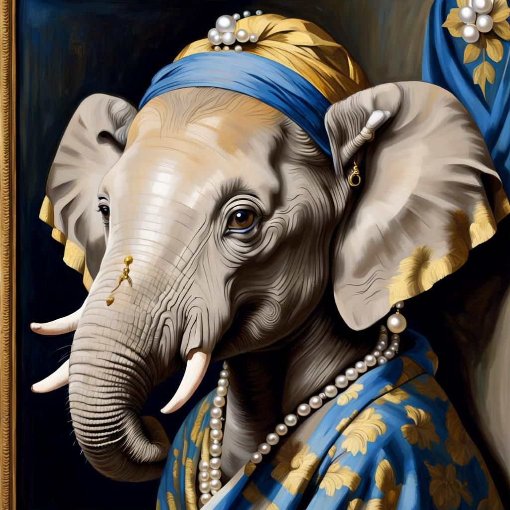 Elephant with Pearl Earring in Vermeer Style
