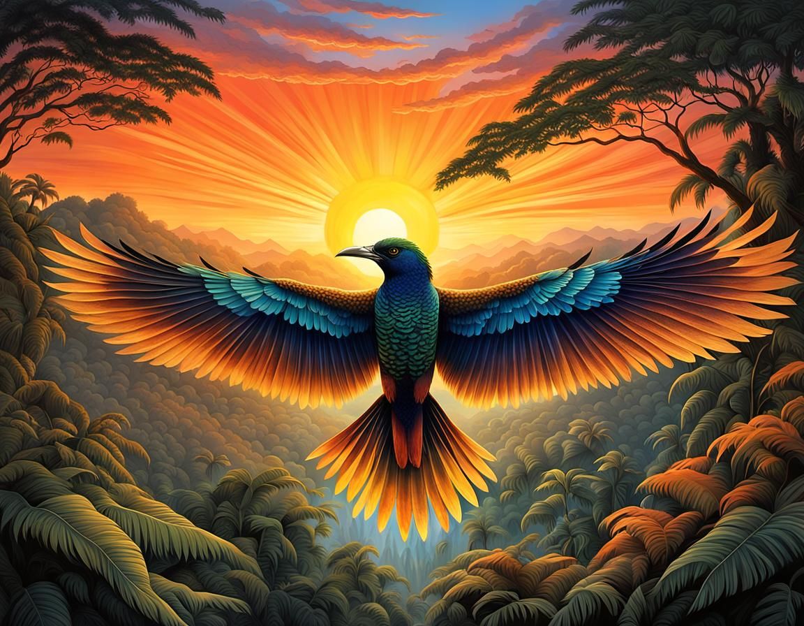 Citron Avian Soaring Over Rainforest Canopy