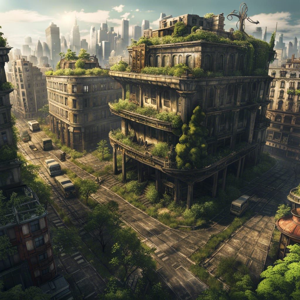 Post-Apocalyptic City in Anime Style