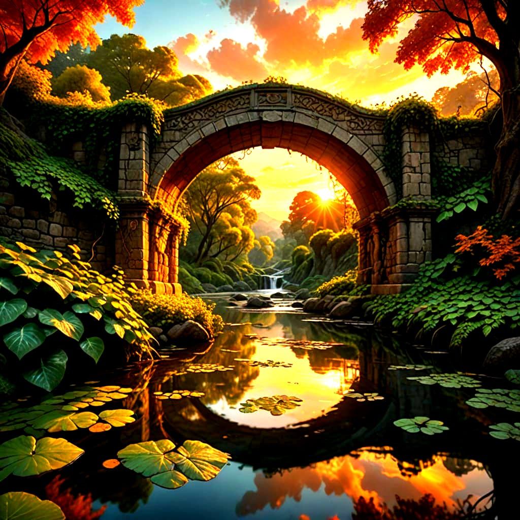 Stunning Sunset Footbridge Over a River of Golden Light