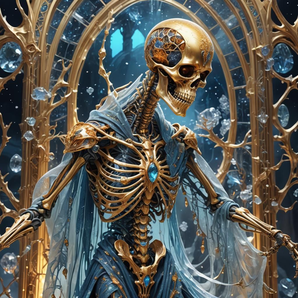 Golden Alien Skeleton in Glass Robe Concept Art