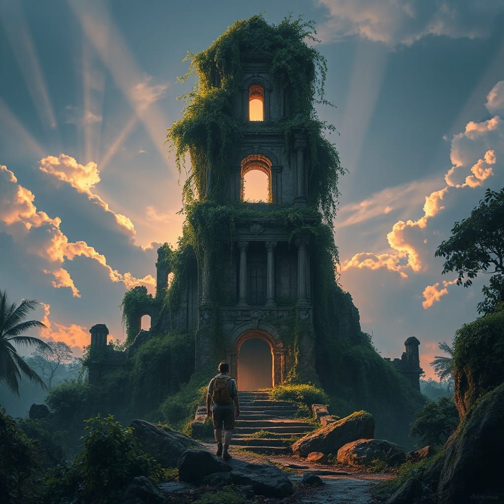 Ancient Twilight Ruins Emerge Through Clouds