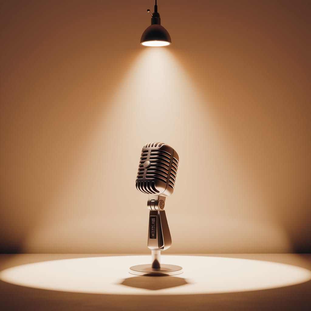 Sleek Microphone Stand Illuminated in Warm Studio Light