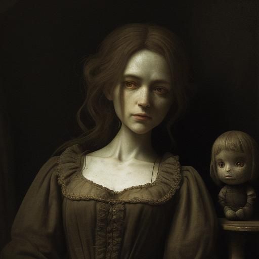 Creepy Doll in Antique Shop, Oil Painting Style