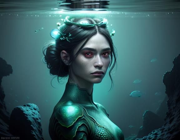 Majestic Female Amphipod in Underwater Cave: Digital Art