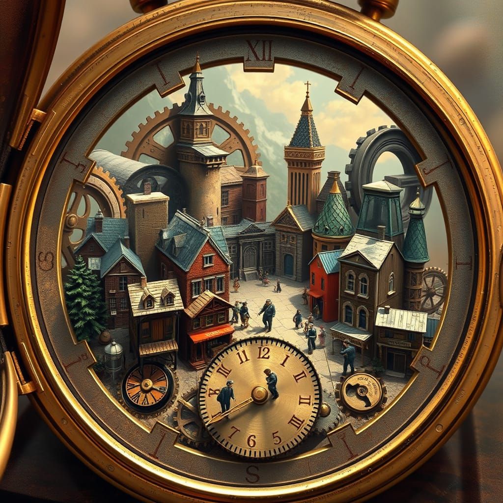 Miniature City Inside Vintage Pocket Watch